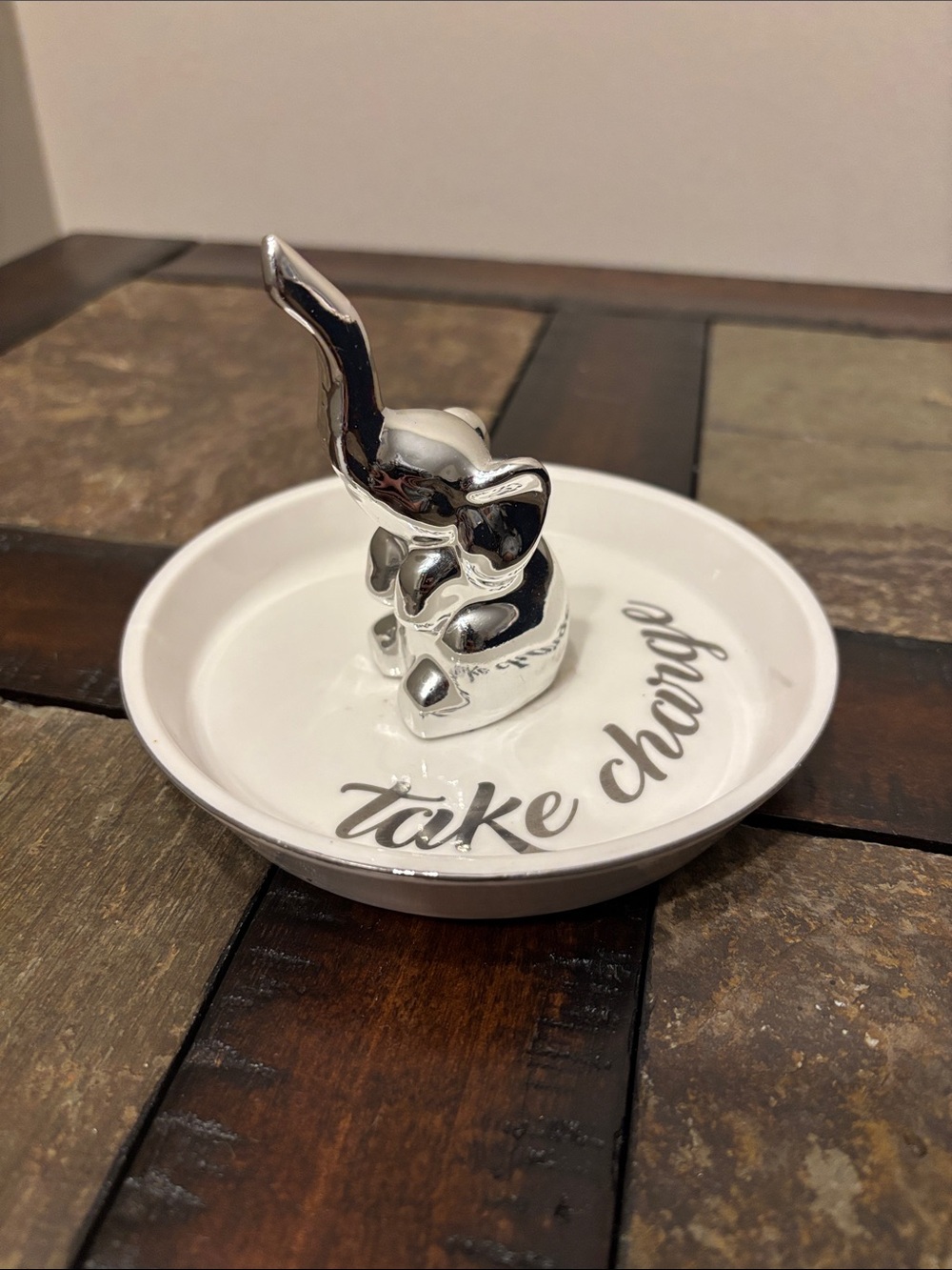 Silver Elephant Ring Dish - 'Take Charge' White Ceramic Tray